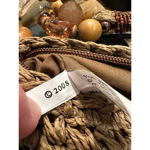 Capelli Straworld  Shoulder Bag Brown with‎ Beaded Circles on Handle - Picture 9 of 14